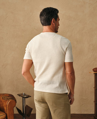 허니콤 와플 니트 헨리 티셔츠 - 오트밀 