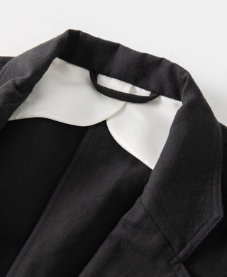 neckline detail of Textured Linen-Cotton Sack Jacket – Black