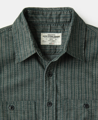 neckline detail of Textured Retro Stripe Cotton Blend Shirt