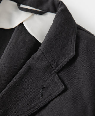 neckline detail of Textured Linen-Cotton Sack Jacket – Black