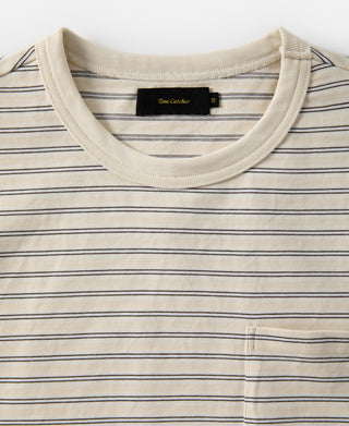 neckline detail of Heavyweight Cotton Striped Pocket T-Shirt - Apricot