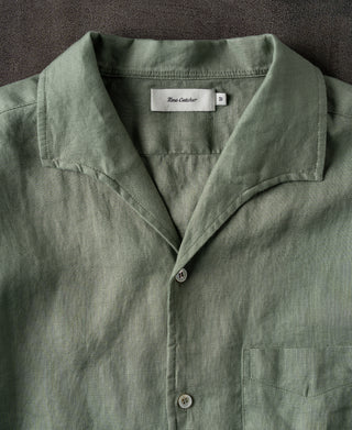 overview of 1950s Italian Collar Linen Short Sleeve Shirt - Sage