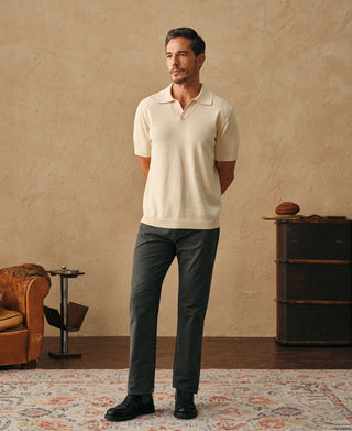 Overview of Linen Cotton Blend Knit Johnny Collar Polo