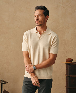 Overview of Linen Cotton Blend Knit Johnny Collar Polo
