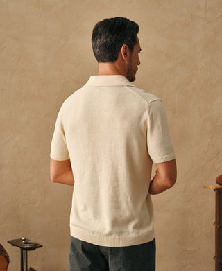 Overview of Linen Cotton Blend Knit Johnny Collar Polo