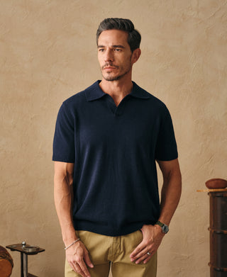 Overview of Linen Cotton Blend Knit Johnny Collar Polo