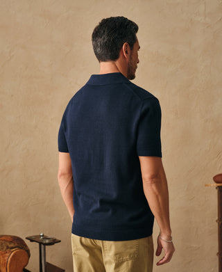 Overview of Linen Cotton Blend Knit Johnny Collar Polo
