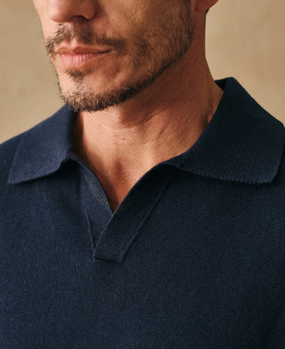 Overview of Linen Cotton Blend Knit Johnny Collar Polo
