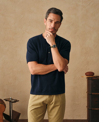 Overview of Linen Cotton Blend Knit Henley T-shirt