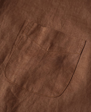 pocket detail of 1950s Italian Collar Linen Short Sleeve Shirt - Brown