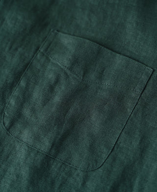 pocket detail of 1950s Italian Collar Linen Short Sleeve Shirt - Dark Green