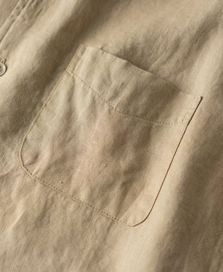 pocket detail of 1950s Italian Collar Linen Short Sleeve Shirt - Light Coffee
