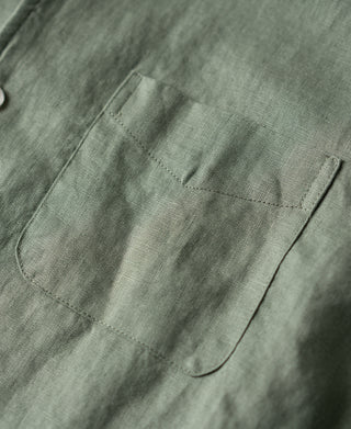 pocket detail of 1950s Italian Collar Linen Short Sleeve Shirt - Sage