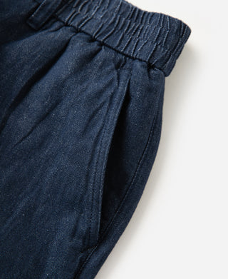 pocket detail of Indigo Tapered Hemp-Cotton Blend Pants