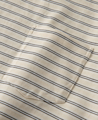 pocket detail of Heavyweight Cotton Striped Pocket T-Shirt - Apricot