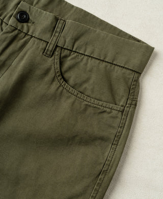 pocket detail of Vintage Washed Tapered 5-Pocket Pants in Olive
