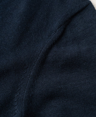 Shoulder Detail of Linen Cotton Blend Knit Johnny Collar Polo