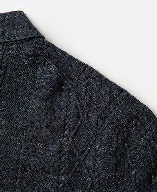 shoulder detail of Jacquard Melange Yarn Polo Shirt in Navy
