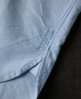 side slit embroidery of 1960s Classic Button Down Oxford Shirt in Blue