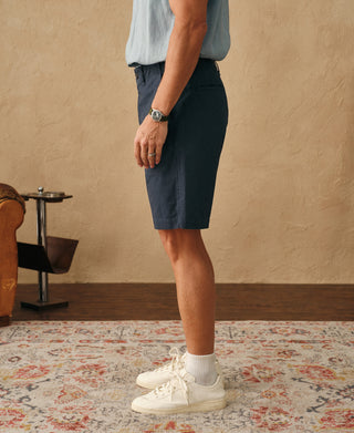 Side view of 1930s Washed Officer Chino Shorts in Navy