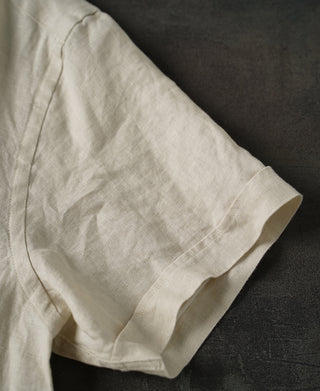 sleeve detail of 1950s Italian Collar Linen Short Sleeve Shirt - Beige
