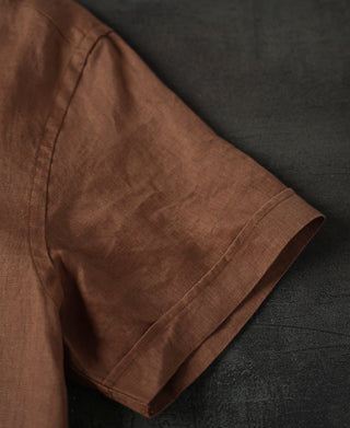 sleeve detail of 1950s Italian Collar Linen Short Sleeve Shirt - Brown