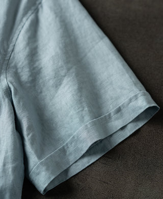 sleeve detail of 1950s Italian Collar Linen Short Sleeve Shirt - Light Blue