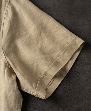 sleeve detail of 1950s Italian Collar Linen Short Sleeve Shirt - Light Coffee
