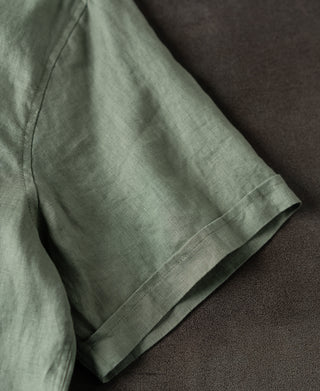 sleeve detail of 1950s Italian Collar Linen Short Sleeve Shirt - Sage