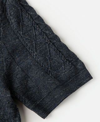 sleeve detail of Jacquard Melange Yarn Polo Shirt in Navy