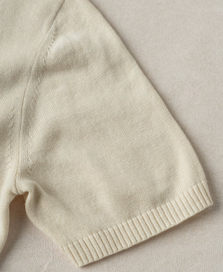 Sleeve Detail of Linen Cotton Blend Knit Johnny Collar Polo