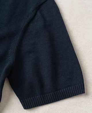 Sleeve Detail of Linen Cotton Blend Knit Johnny Collar Polo