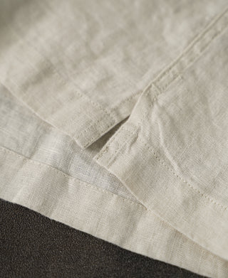 stitching detail of 1950s Italian Collar Linen Short Sleeve Shirt - Beige