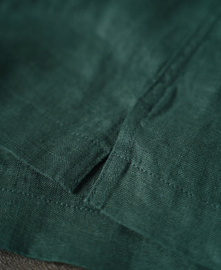 stitching detail of 1950s Italian Collar Linen Short Sleeve Shirt - Dark Green