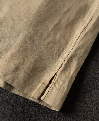 stitching detail of 1950s Italian Collar Linen Short Sleeve Shirt - Light Coffee
