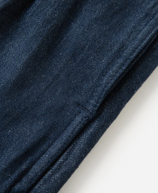 stitching detail of Indigo Relaxed Double-Pleated Hemp-Cotton Shorts