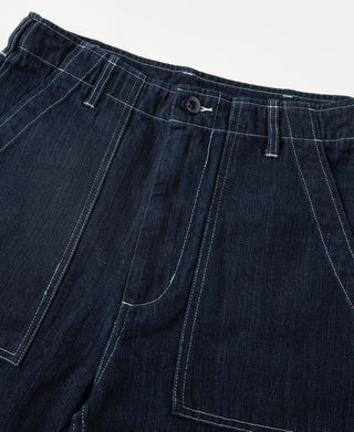 Waist Detail of Raw Denim Baker Shorts