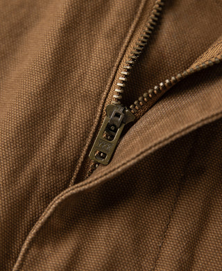 zipper detail of M-42 Canvas Cargo Shorts - Dark Khaki