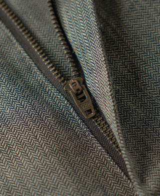zipper detail of Relaxed Ramie Herringbone Shorts