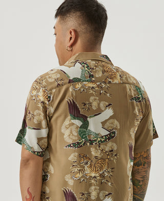 Ukiyo-e Tiger &amp; Kranich Muster Aloha Shirt – Khaiki