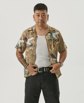 Ukiyo-e Tiger &amp; Kranich Muster Aloha Shirt – Khaiki