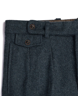 1930s American Style Herringbone Navy Tweed Trousers