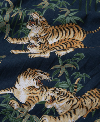 Los AS08 Aloha-Hemd mit Ukiyo-e-Tiger- und Bambo-Muster – Marineblau