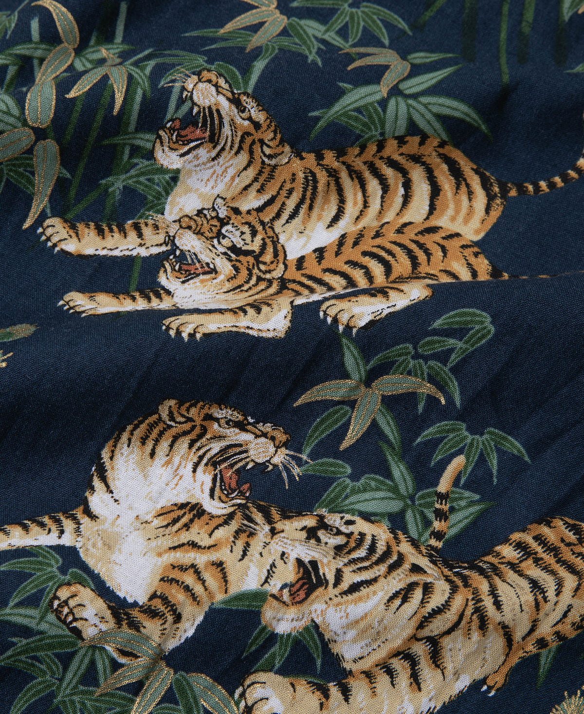 Lot AS08 Ukiyo-e Tiger &amp; Bambo Pattern Aloha Shirt - Navy