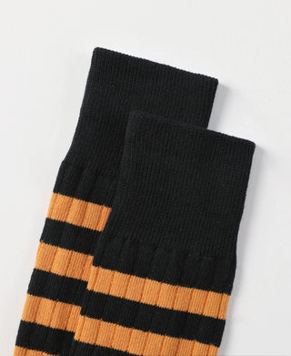 Retro Striped Cotton Socks - Black/Orange