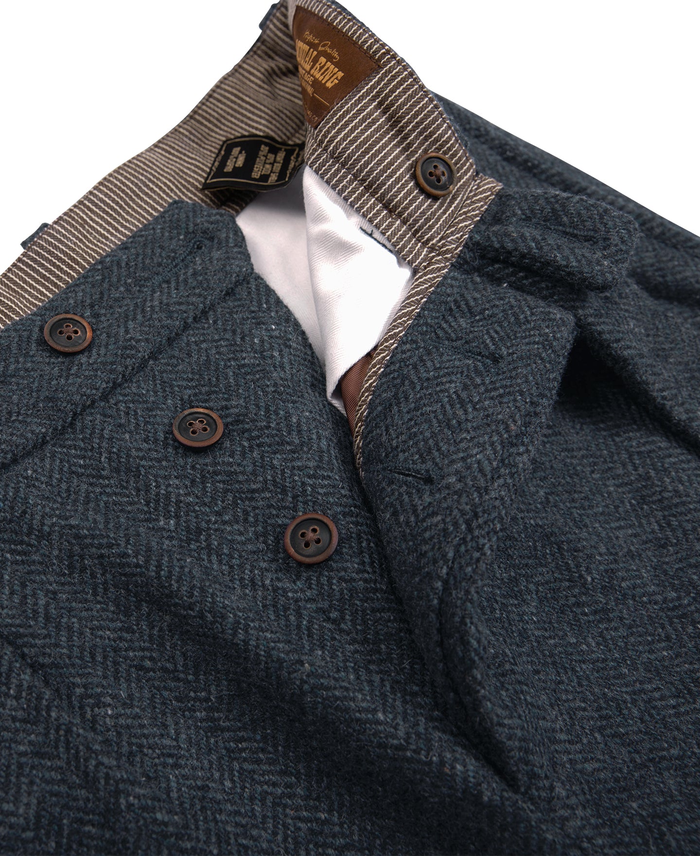 1930s American Style Herringbone Navy Wool Tweed Trousers