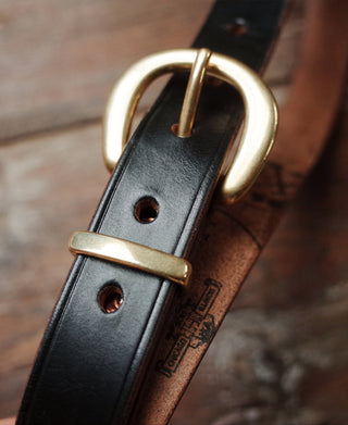 Brass Horseshoe Buckle Slim Leather Belt