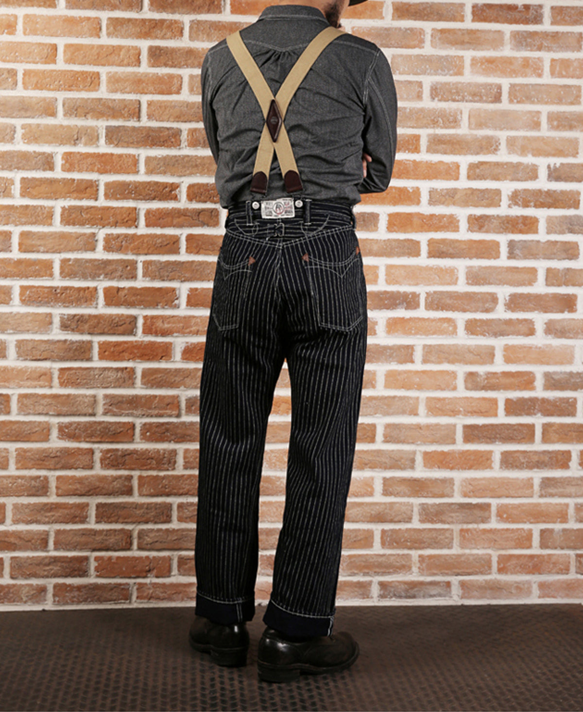 Old-Time X-Back Leather Button Suspender - Khaki