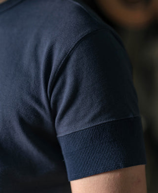 빈티지 반소매 헨리 티셔츠 - 네이비