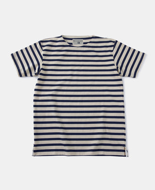 T-Shirt mit bretonischen Streifen – Aprikose/Marineblau